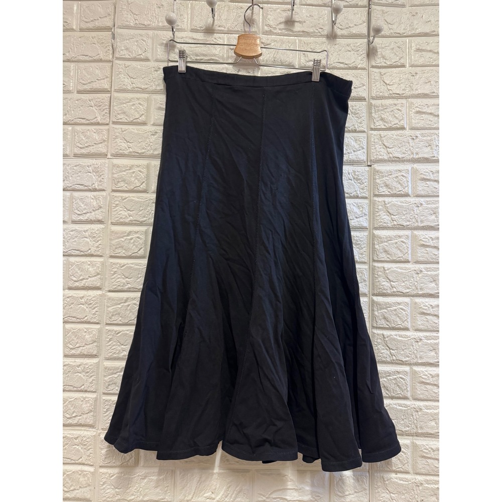 Sarah Taylor Womens Black Cotton Knit Paneled Midi Skirt Elastic Waist Vintage S